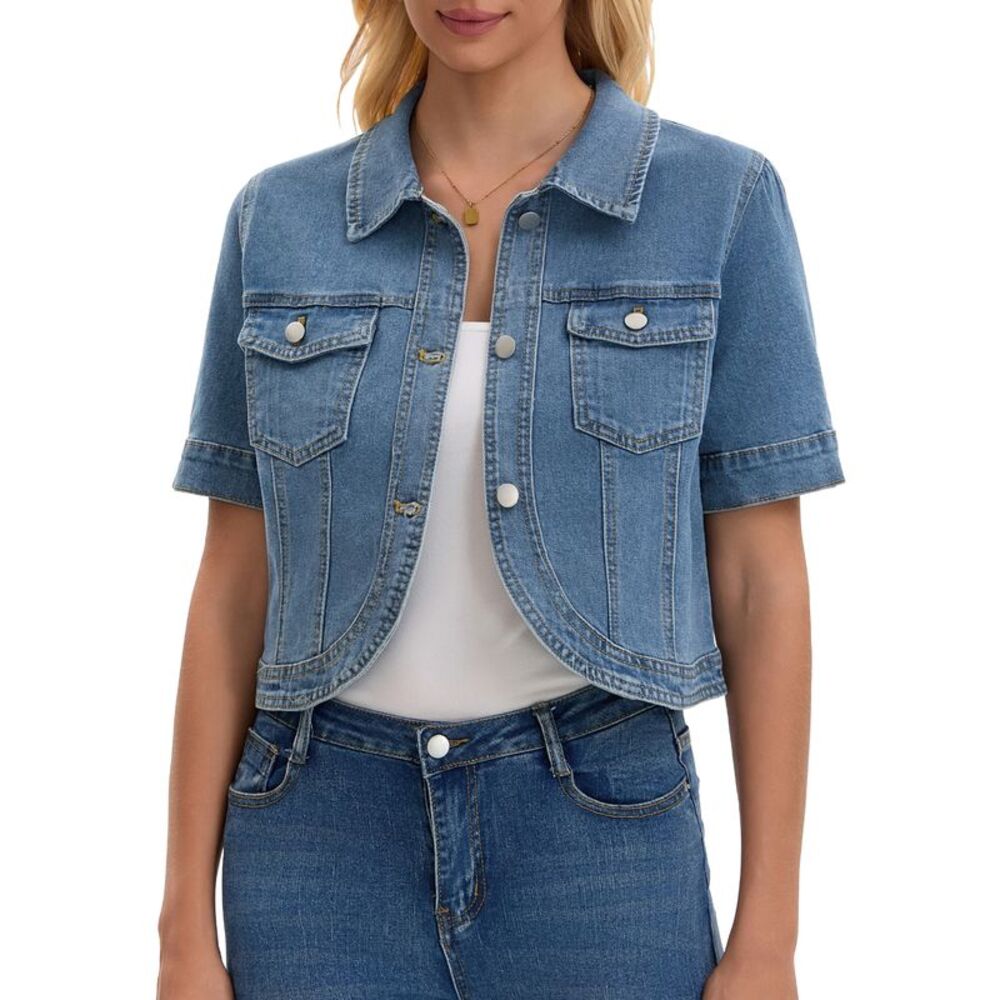Women's Short Sleeve Jean Jacket Light Blue